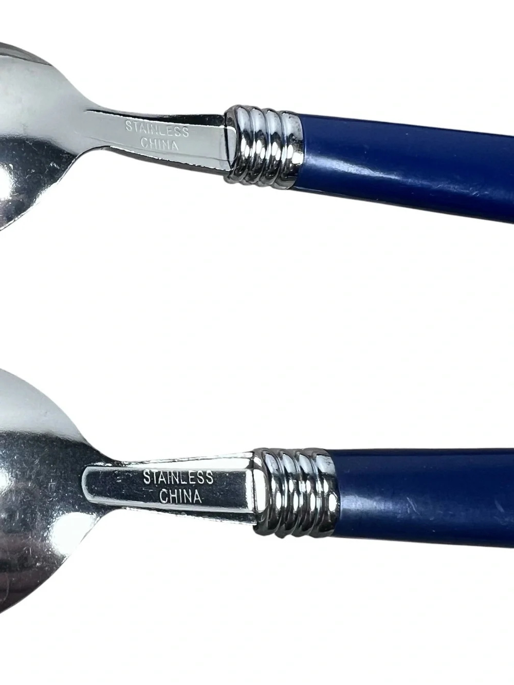 Gibson Vintage Flatware Blue Plastic Handle Tablespoons Soup Spoons Set of 4 Y2K